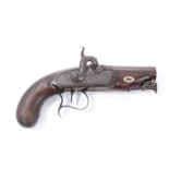 Victorian percussion overcoat pistol with 10cm 28 bore octagonal barrel, side lock, swivel ramrod,