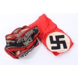 Second World War Nazi Party members Swastika arm band, together with two Nazi Deutscher Volksstrum