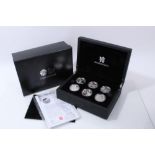 G.B. The Royal Mint Silver Proof Coin Set – containing six Five Pound coins dated 2009, obverse by