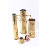 First World War Trench Art Shell Case vase, decorated with Ivy leaves and dated 1915 on base,