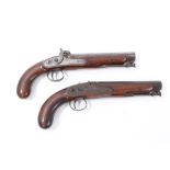 Pair Victorian officers’ percussion pistols by Wilson, London, with 16 bore octagonal barrels with