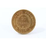 France – gold 20 Franc coins of Napoleon I 1807A. VF and Napoleon III 1862A (N.B. obverse scratch to