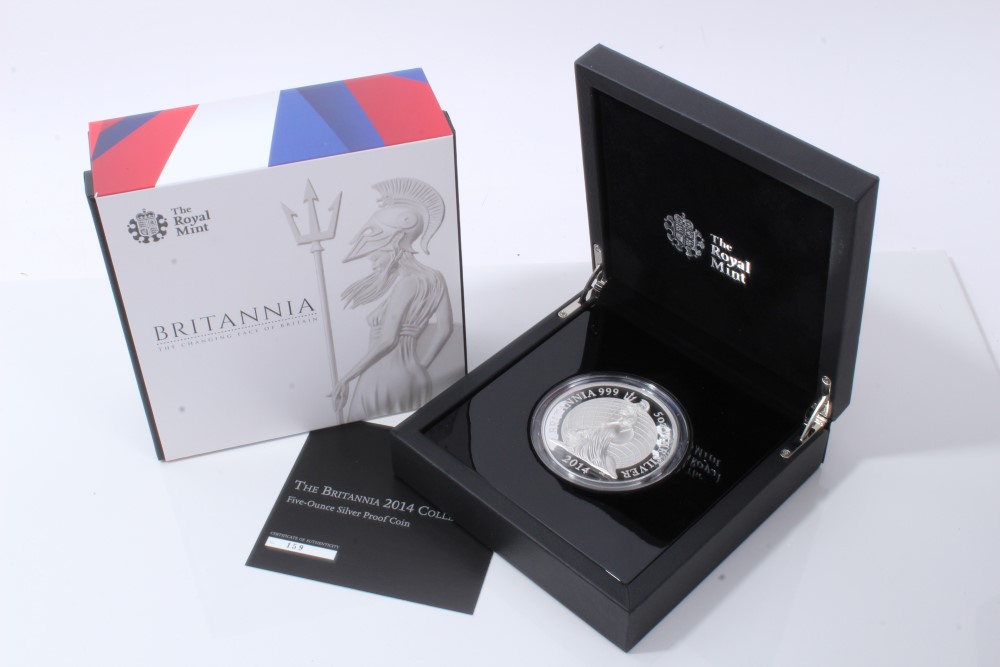 G.B. The Royal Mint – Britannia Silver Proof Five-Ounce £10 coin 2014 - in case of issue with