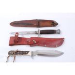 Good Quality German Hunting Knife with horn grip and etched polished steel blade (retaining all