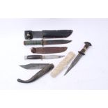 American fighting knife with plastic grip and Bowie type blade, together with a old knife with