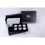 G.B. The Royal Mint Silver Proof Coin Set – containing six Five Pound coins dated 2010, obverse by