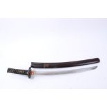 Japanese wakizashi, 18 th century, curved blade signed on tang ‘Toyamanju (Yamashivo)’, with good