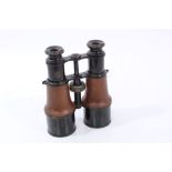 Pair of First World War British Military Binoculars, with brown pig skin leather coverings to