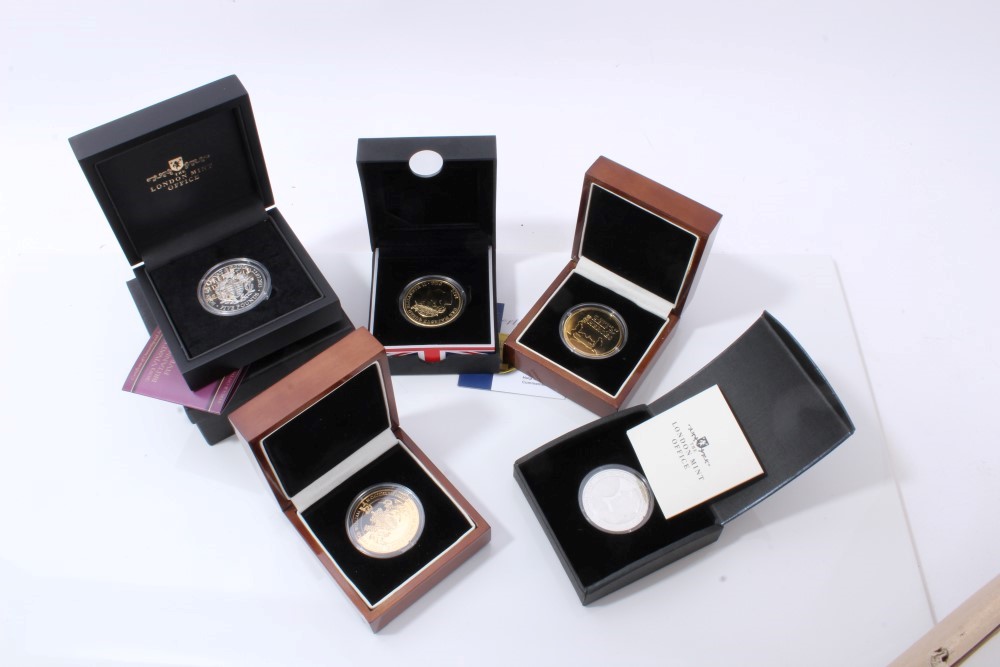 World – The London Mint Office mixed coins – to include silver Four Coin Crown Set, comm. The 60th
