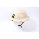 Second World War British Military MKII Steel Helmet with white painted finish and ‘R’ lettering
