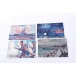 Four First World War postcards, together with a silk Escape map of North Africa and the