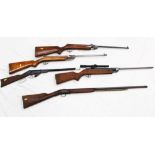 Group of Five Air Rifles and various replica guns to include one with a Webley Scope