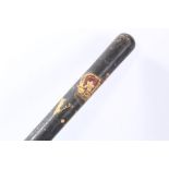 Victorian turned wood truncheon with ribbed grip and painted crowned V.R cypher, approx 48cm in