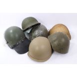 Collection of Military Helmets to include British MK IV steel helmet, Danish Navy M66 plastic