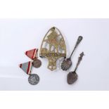 Boer War Period ‘Gentleman in Khaki’ brass trivet together with a silver spoon, a plated spoon and