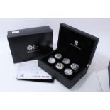 G.B. The Royal Mint Silver Proof Coin Set – containing six Five Pound coins dated 2009, obverse by