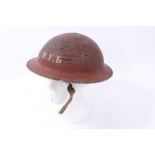Second World War British Military MKII Steel Helmet with red painted finish and white lettering- W.