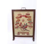 First World War Period Oak Fire Screen with Central Wool work panel depicting a gun carriage