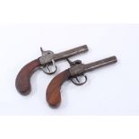 Pair of 19th Century percussion box lock pocket pistols with turn off barrels and Birmingham