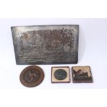 Lusitania Medal in box of issue together with a Jutland Commerative Medal and a metal relief