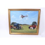Alec MacDonald Oil on Canvas study- Summer at Old Warden, De Havilland DH60 Moth, approx 60 x 50cm