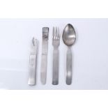 Second World War Nazi Wehrmacht Field cutlery set, comprising knife, fork, tin opener and spoon,