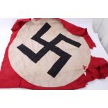 Second World War Nazi flag swastika fragment cut from a larger Civic flag