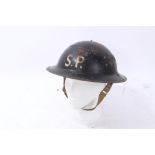 Second World War British Military MKII Steel Helmet with black painted finish and lettering- S.P. (