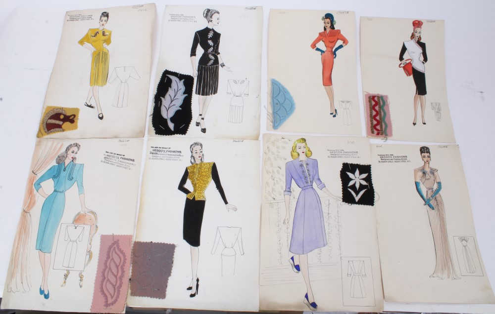 Shanti Dutt for Heddon Fashions, a collection of eight mid 20th century ink and watercolour