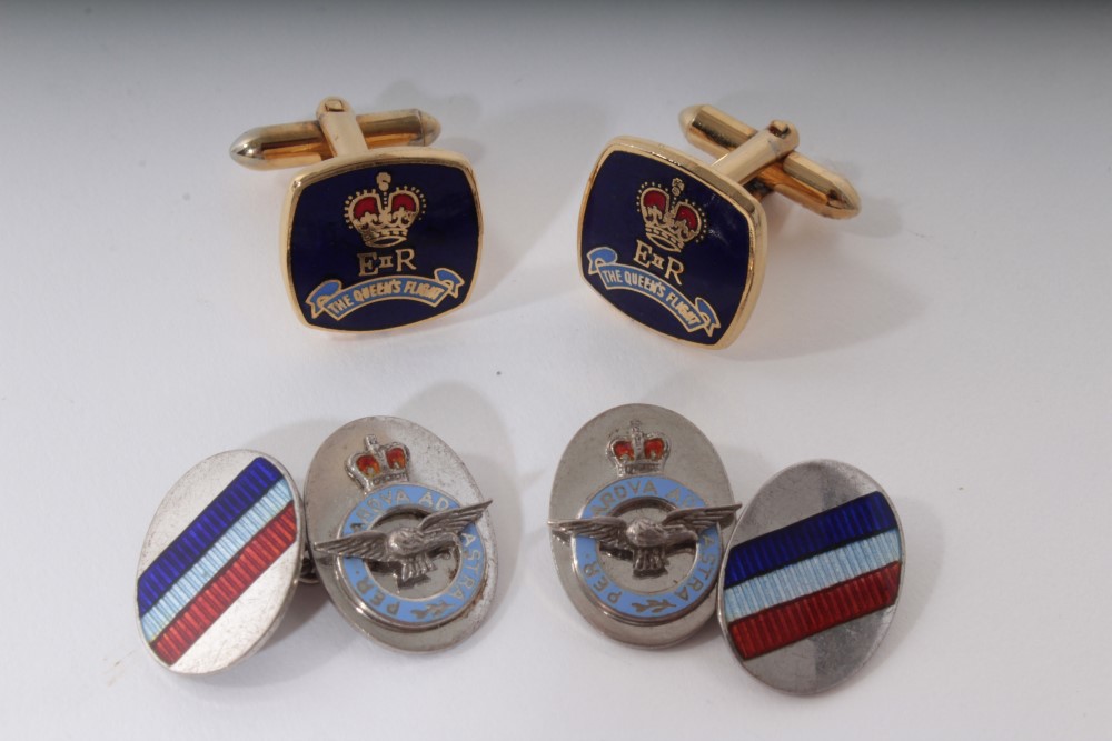 Queen Elizabeth II Queens Flight pair gilt metal and enamel cufflinks with folding bars and pair