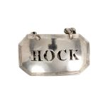 George IV silver decanter label, 'HOCK' (London 1828), Charles Reily & George Storer