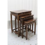 Nest of three Chinese hardwood occasional tables on square supports
