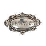 Late Victorian silver decanter label, 'I. WHISKEY' (London 1897), William Hutton & Sons Ltd.