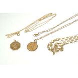 Two gold (9ct) St. Christopher pendants and three chains