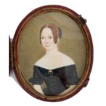 English School, circa 1800, portrait miniature on ivory of lady in black dress