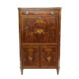 Early 19th century Dutch mahogany and floral marquetry secretaire a abattant