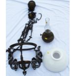 Edwardian hanging rise and fall oil lamp