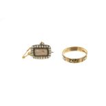Victorian 18ct gold mourning ring and a Georgian seed pearl mourning brooch
