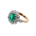 Emerald and diamond cluster ring, emerald 1.39cts, estimated total diamond weight 1.10cts