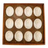 Set of twelve early 19th Italian Grand Tour carved ivory medallions depicting the twelve Caesars