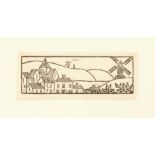 Eric Gill (1882-1940) wood engraving, View of Ditchling, 1918, (Skelton P138), 5.8 x 1.8cm.