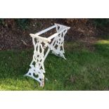 Victorian cast iron and marble topped table, rectangular marble top on white painted base with