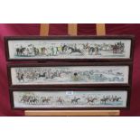 Collection of eight 19th century hand coloured prints - Coaching and Hunting, in glazed oak frames,