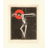 Eric Gill (1882-1940) wood engraving with colour, Crucifix: En ego, 1918 (Skelton P148), 4.4 x