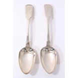 Pair George IV silver fiddle pattern serving spoons, London 1826, maker W.T.