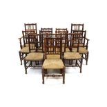Long harlequin set of twelve 19th century ash spindle back chairs