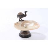 Unusual Edwardian silver mounted pin cushion and pin tray in the form of a silver ostrich