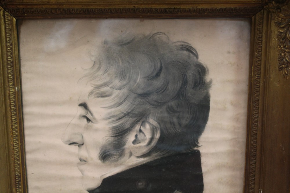 Early 19th century English school pen, ink and pastel portrait - Major Armstrong in profile, in - Image 2 of 5