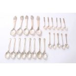 Set of five ornamental Scandinavian silver spoons and other spoons