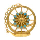 19th century travelling clock with watch movement in the form of a gilt metal carriage wheel